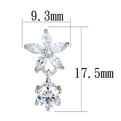 3W1281 - Rhodium Brass Earrings with AAA Grade CZ in Clear