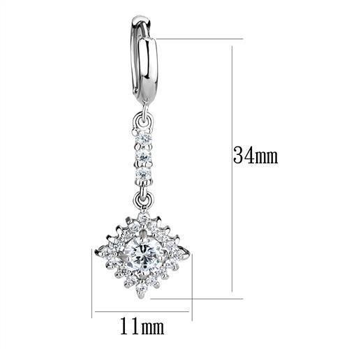 3W1280 - Rhodium Brass Earrings with AAA Grade CZ in Clear