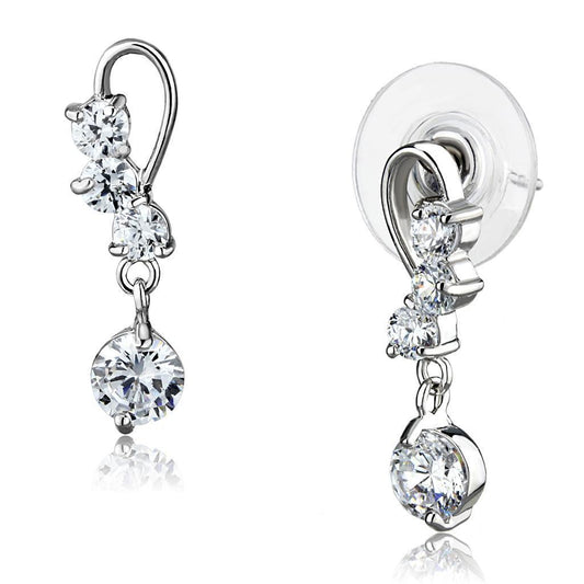 3W1293 - Rhodium Brass Earrings with AAA Grade CZ in Clear