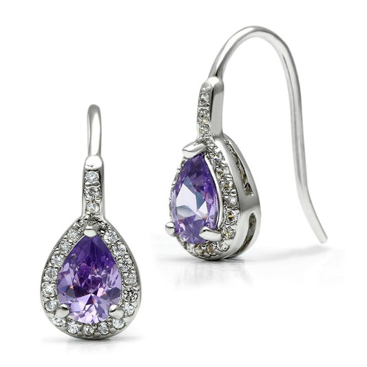 3W100 - Rhodium Brass Earrings with AAA Grade CZ in Amethyst