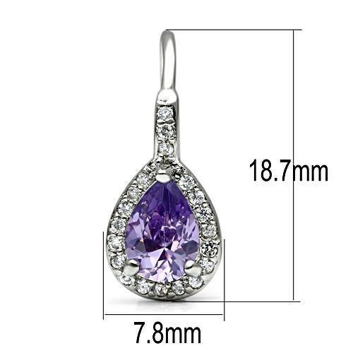 3W100 - Rhodium Brass Earrings with AAA Grade CZ in Amethyst