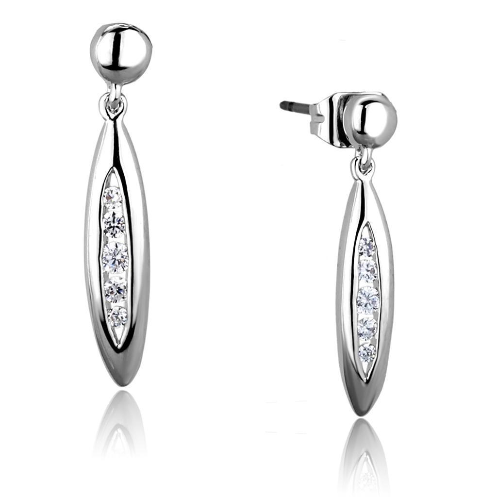 3W1046 - Rhodium Brass Earrings with AAA Grade CZ in Clear