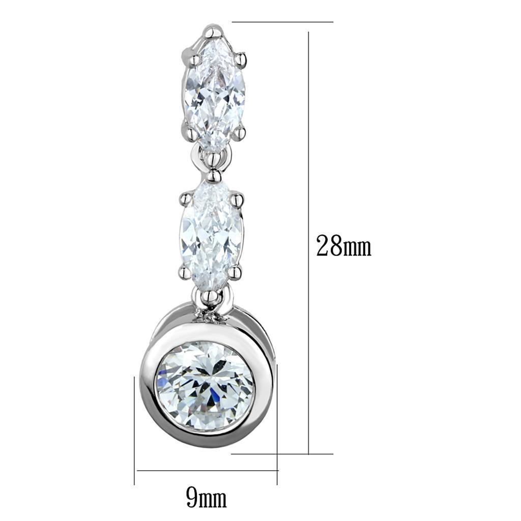 3W1060 - Rhodium Brass Earrings with AAA Grade CZ in Clear