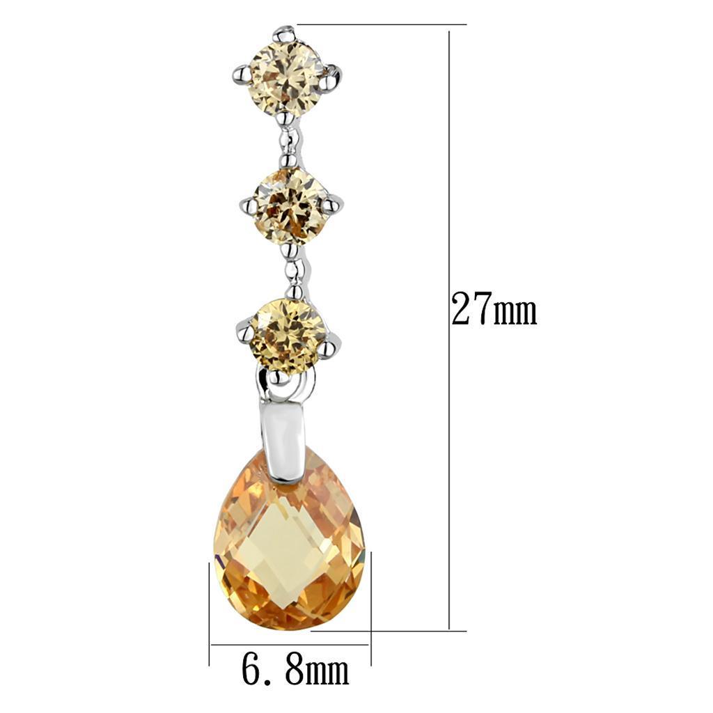 3W1063 - Rhodium Brass Earrings with AAA Grade CZ in Champagne