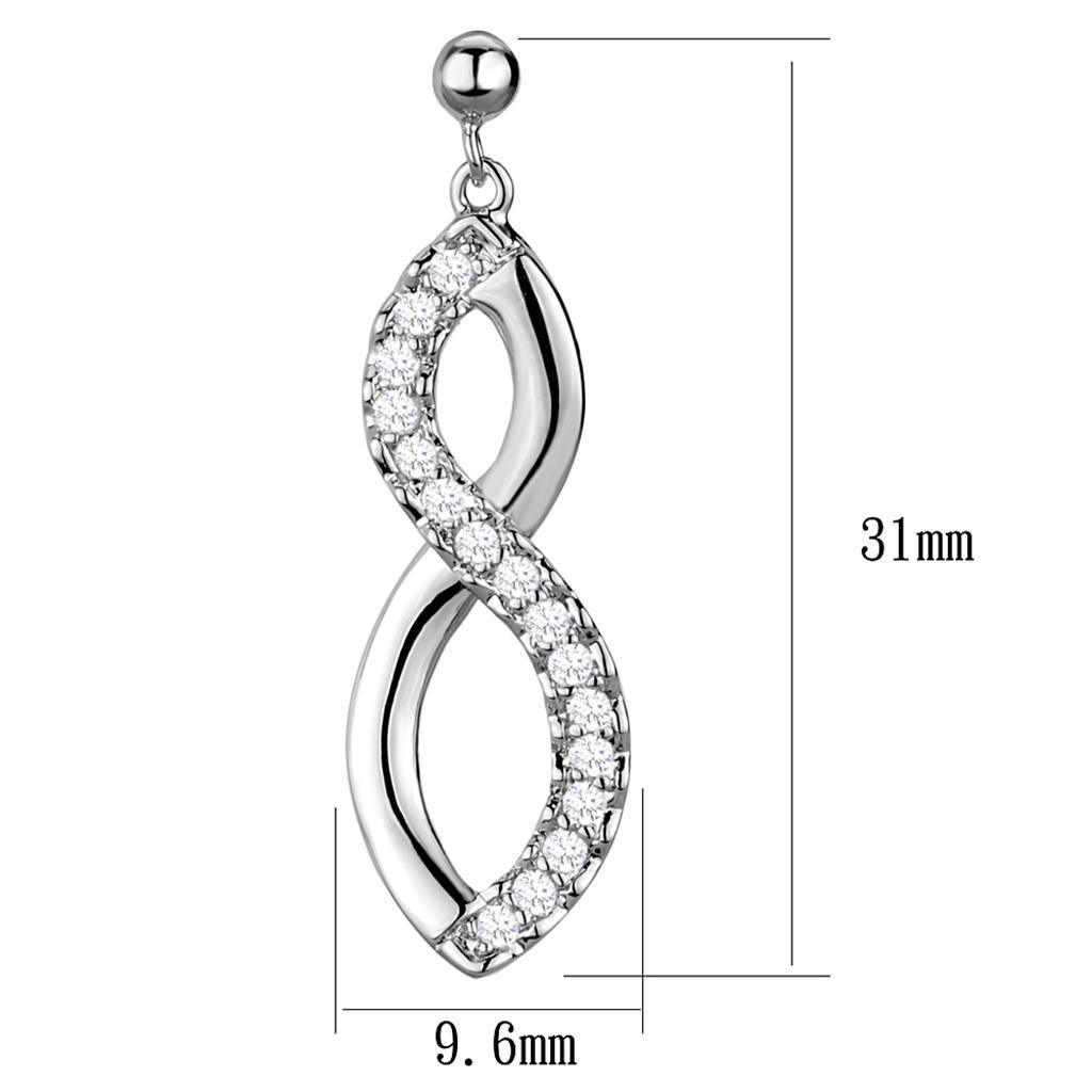 3W1055 - Rhodium Brass Earrings with AAA Grade CZ in Clear