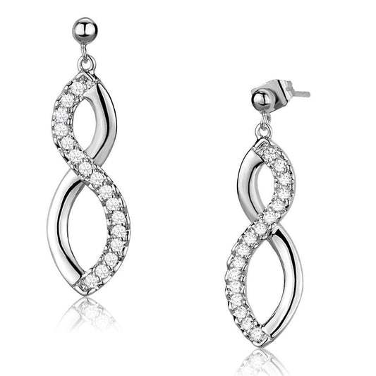 3W1055 - Rhodium Brass Earrings with AAA Grade CZ in Clear