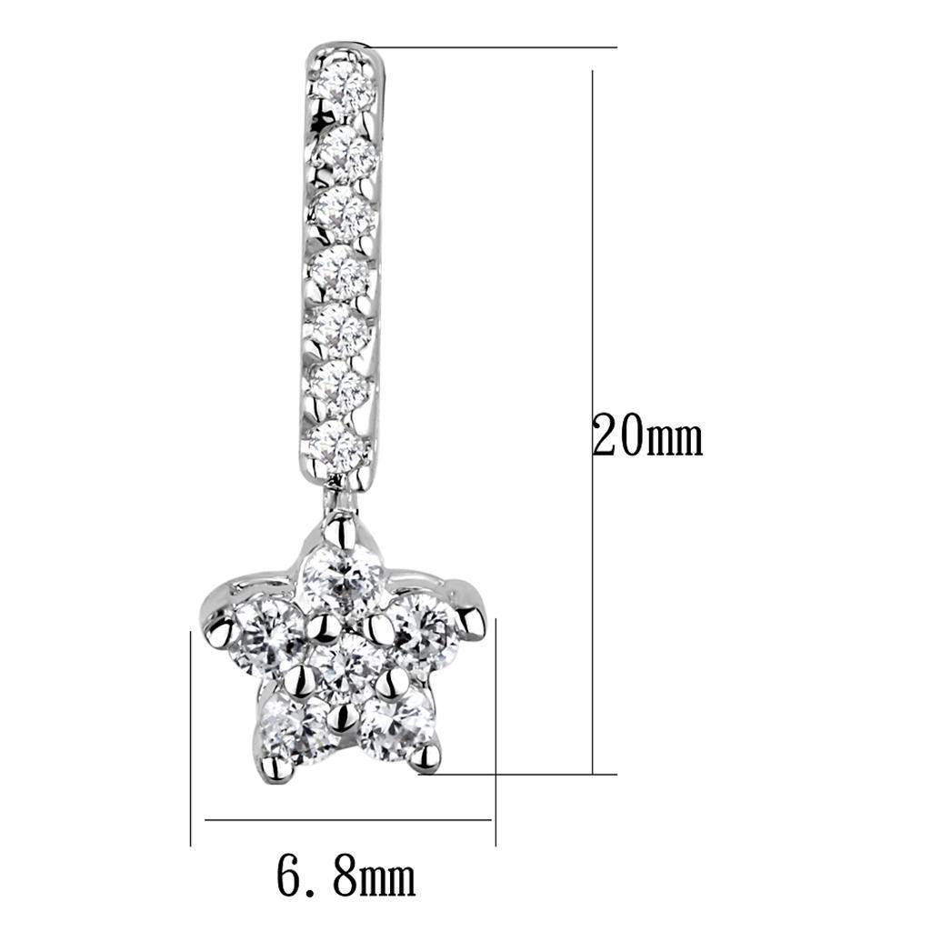 3W1056 - Rhodium Brass Earrings with AAA Grade CZ in Clear