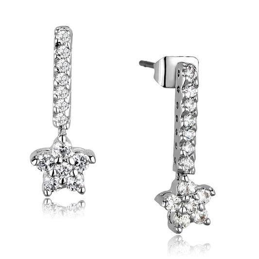 3W1056 - Rhodium Brass Earrings with AAA Grade CZ in Clear