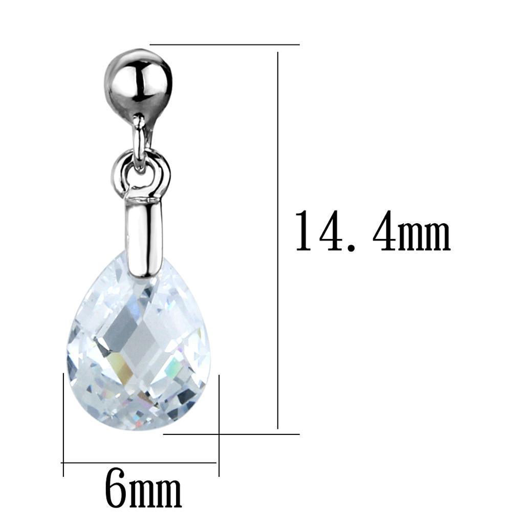 3W1057 - Rhodium Brass Earrings with AAA Grade CZ in Clear