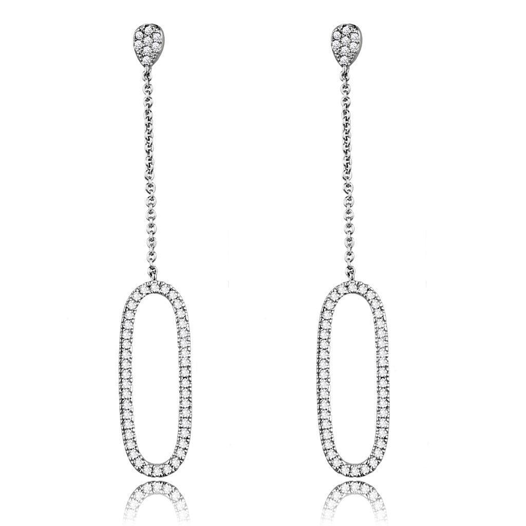 3W1058 - Rhodium Brass Earrings with AAA Grade CZ in Clear