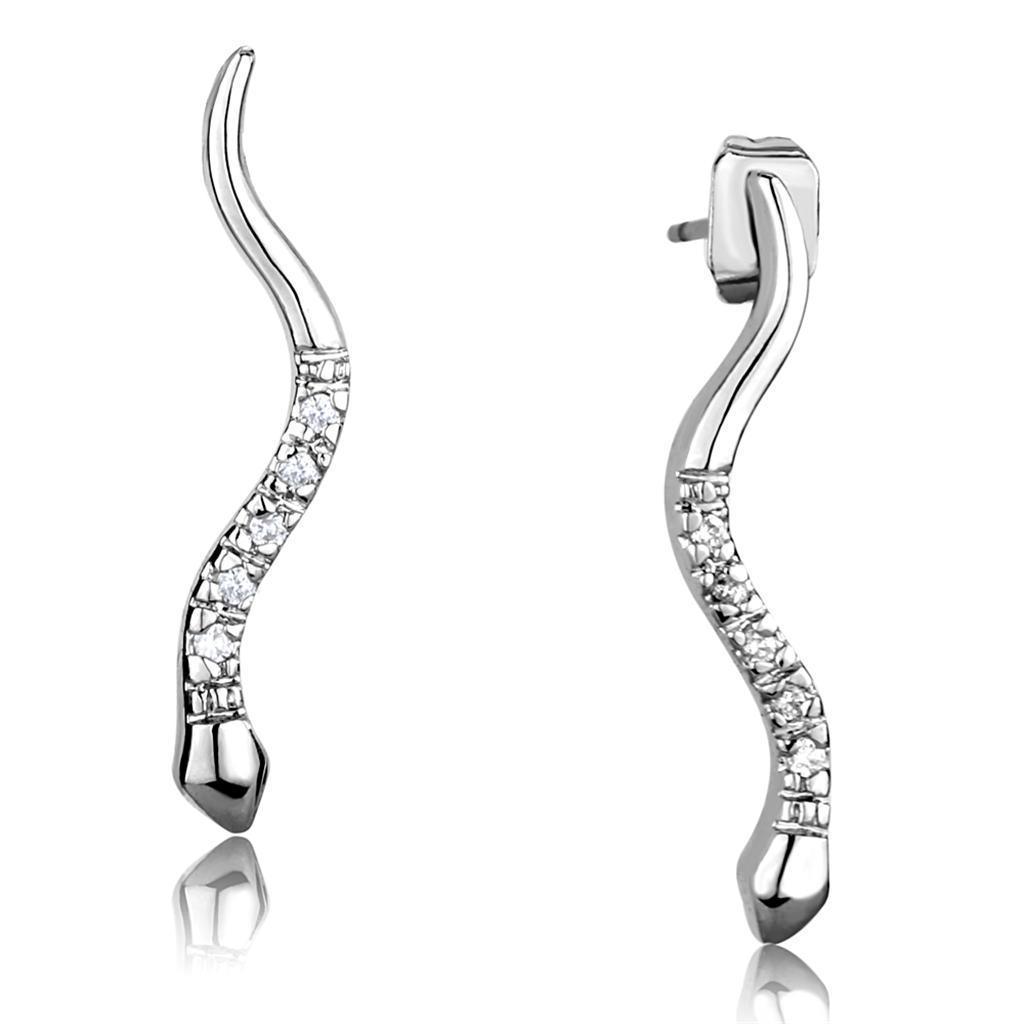 3W1051 - Rhodium Brass Earrings with AAA Grade CZ in Clear