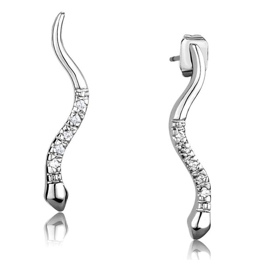 3W1051 - Rhodium Brass Earrings with AAA Grade CZ in Clear