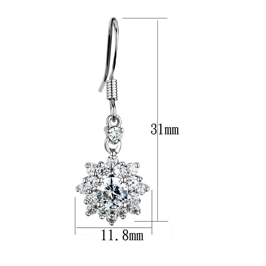 3W1054 - Rhodium Brass Earrings with AAA Grade CZ in Clear