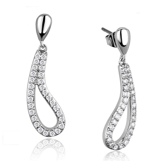 3W1044 - Rhodium Brass Earrings with AAA Grade CZ in Clear