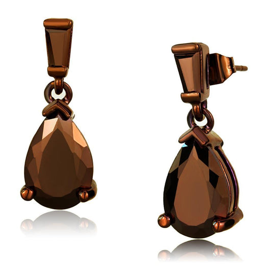 3W1120 - IP Coffee light Brass Earrings with AAA Grade CZ in Light Coffee