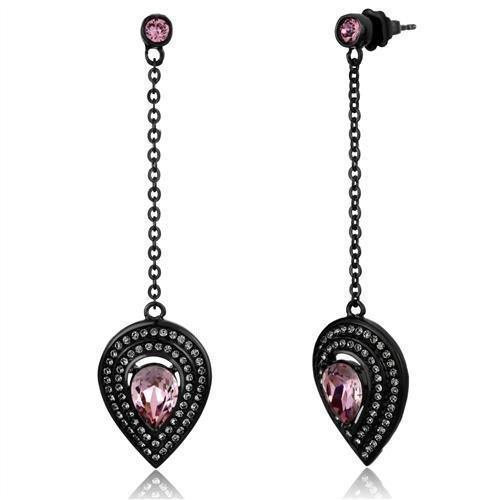 TK2380 - IP Black(Ion Plating) Stainless Steel Earrings with Top Grade Crystal in Light Rose