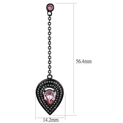 TK2380 - IP Black(Ion Plating) Stainless Steel Earrings with Top Grade Crystal in Light Rose