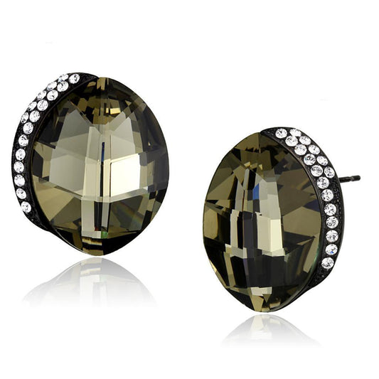 TK2377 - IP Black(Ion Plating) Stainless Steel Earrings with Top Grade Crystal in Black Diamond