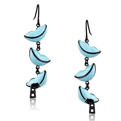 TK2624 - IP Black(Ion Plating) Stainless Steel Earrings with Epoxy in Sea Blue