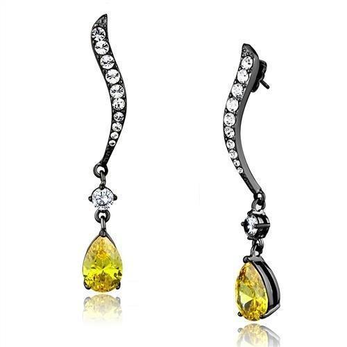 TK2631 - IP Light Black (IP Gun) Stainless Steel Earrings with AAA Grade CZ in Topaz