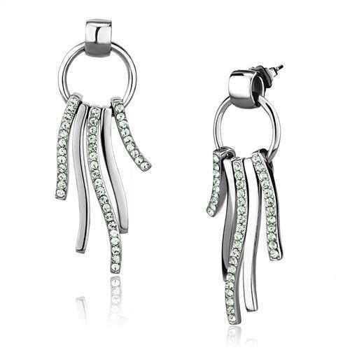 TK2633 - High polished (no plating) Stainless Steel Earrings with Top Grade Crystal in Peridot