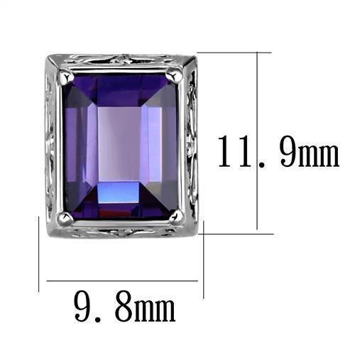 TK2636 - High polished (no plating) Stainless Steel Earrings with AAA Grade CZ in Amethyst