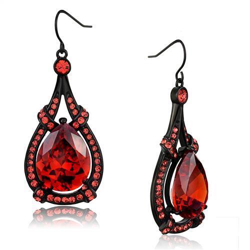 TK2531 - IP Black(Ion Plating) Stainless Steel Earrings with AAA Grade CZ in Orange