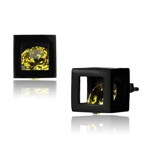 TK2540 - IP Black(Ion Plating) Stainless Steel Earrings with AAA Grade CZ in Topaz