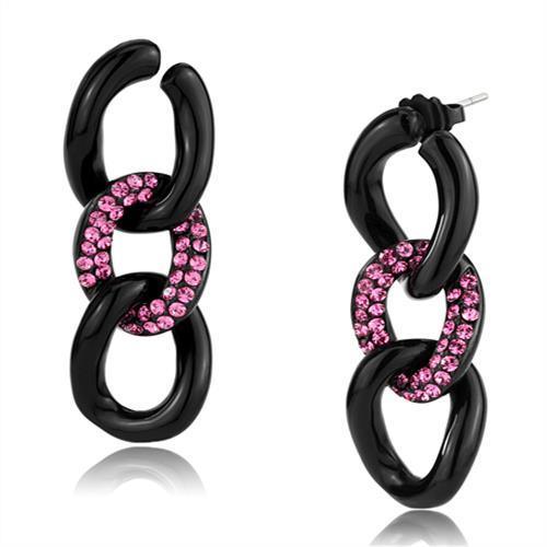 TK2711 - IP Black(Ion Plating) Stainless Steel Earrings with Top Grade Crystal in Light Peach