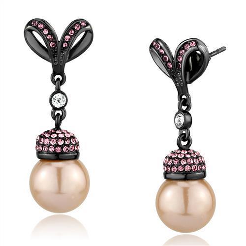 TK2710 - IP Light Black (IP Gun) Stainless Steel Earrings with Synthetic Pearl in Rose