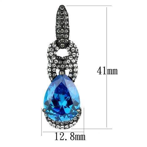 TK2708 - IP Light Black (IP Gun) Stainless Steel Earrings with AAA Grade CZ in Sea Blue