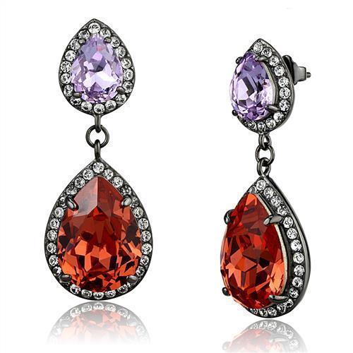 TK2725 - IP Light Black (IP Gun) Stainless Steel Earrings with Top Grade Crystal in Orange