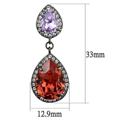 TK2725 - IP Light Black (IP Gun) Stainless Steel Earrings with Top Grade Crystal in Orange