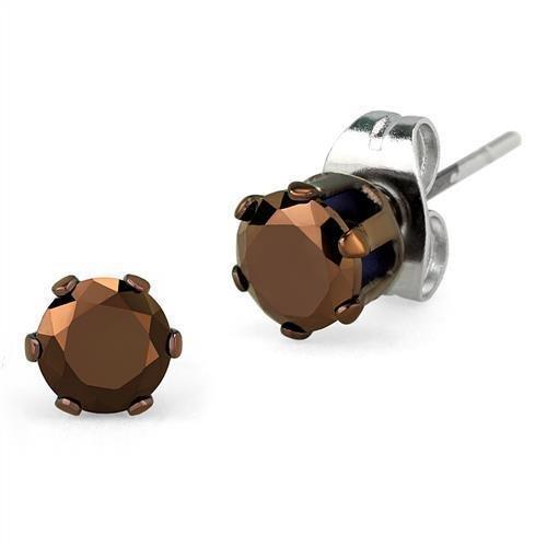 TK2586 - Two Tone IP Light Brown (IP Light coffee) Stainless Steel Earrings with AAA Grade CZ in Light Coffee