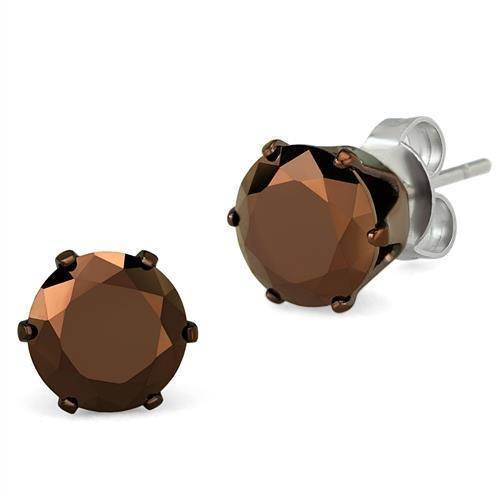 TK2588 - Two Tone IP Light Brown (IP Light coffee) Stainless Steel Earrings with AAA Grade CZ in Light Coffee