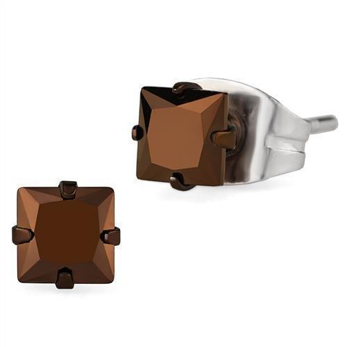 TK2582 - Two Tone IP Light Brown (IP Light coffee) Stainless Steel Earrings with AAA Grade CZ in Light Coffee