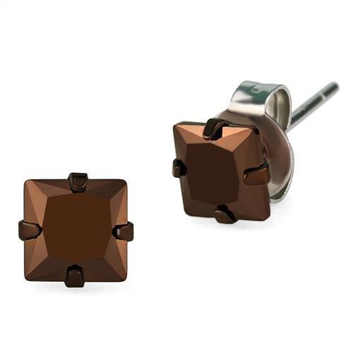 TK2583 - Two Tone IP Light Brown (IP Light coffee) Stainless Steel Earrings with AAA Grade CZ in Light Coffee