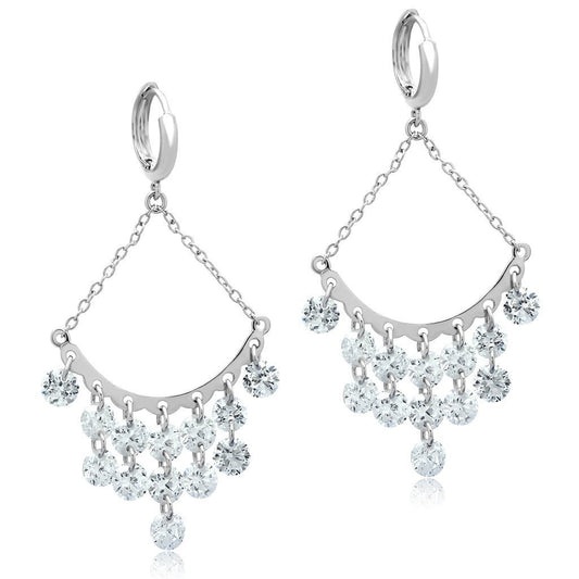 3W300 - Rhodium Brass Earrings with AAA Grade CZ in Clear