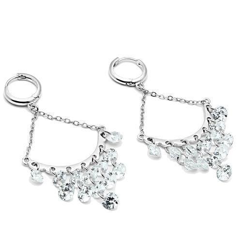 3W300 - Rhodium Brass Earrings with AAA Grade CZ in Clear