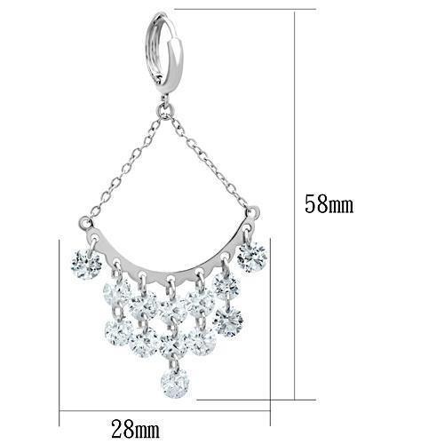 3W300 - Rhodium Brass Earrings with AAA Grade CZ in Clear