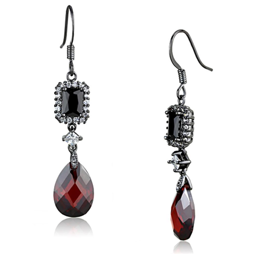 3W706 - Ruthenium Brass Earrings with AAA Grade CZ in Garnet