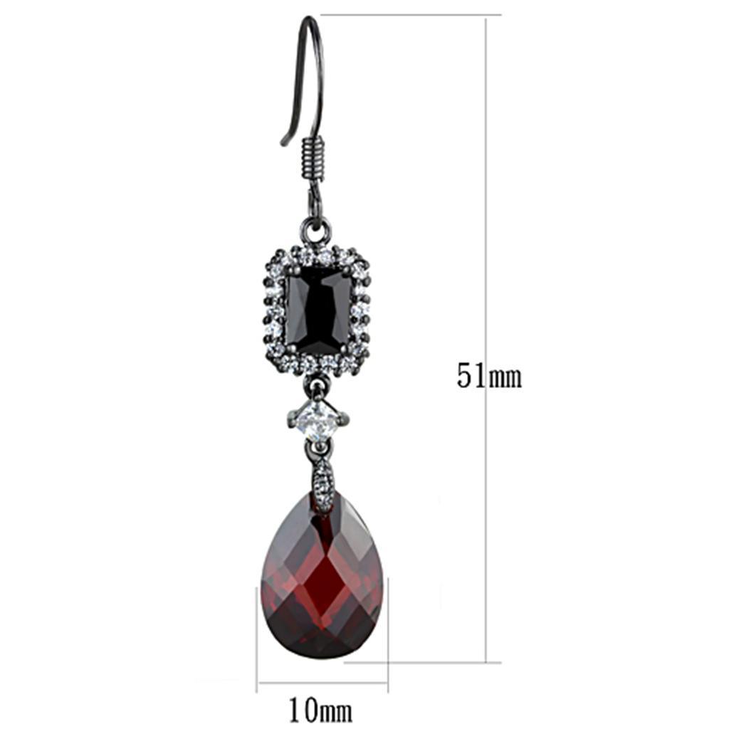 3W706 - Ruthenium Brass Earrings with AAA Grade CZ in Garnet