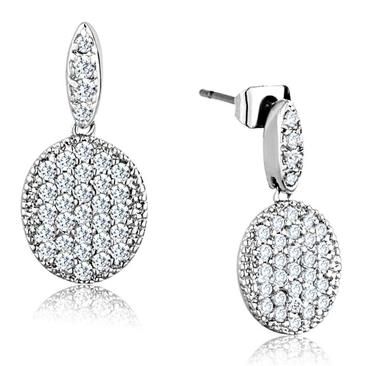 3W692 - Rhodium Brass Earrings with AAA Grade CZ in Clear