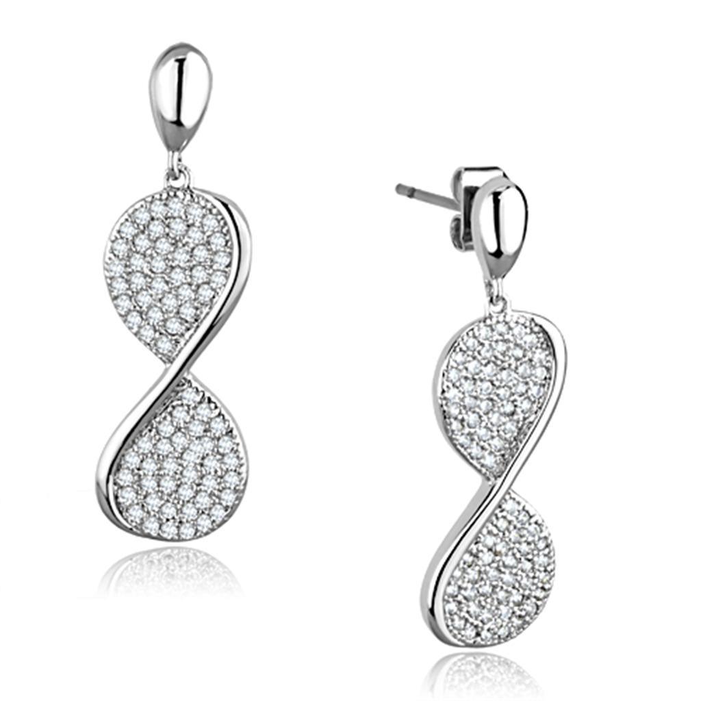 3W663 - Rhodium Brass Earrings with AAA Grade CZ in Clear