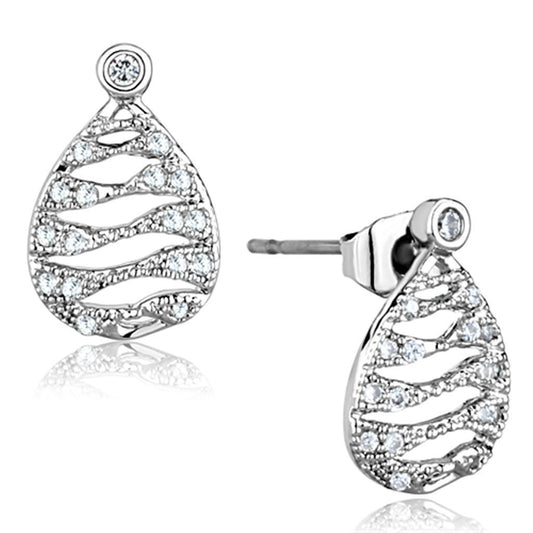 3W664 - Rhodium Brass Earrings with AAA Grade CZ in Clear