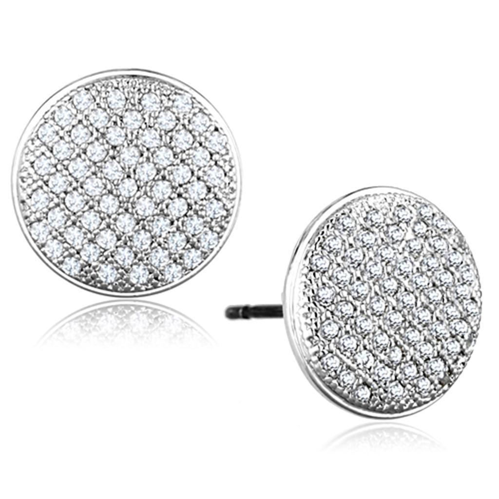 3W666 - Rhodium Brass Earrings with AAA Grade CZ in Clear