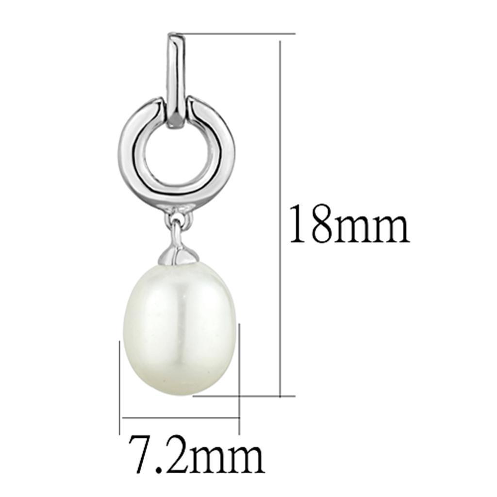 3W684 - Rhodium Brass Earrings with Synthetic Pearl in White