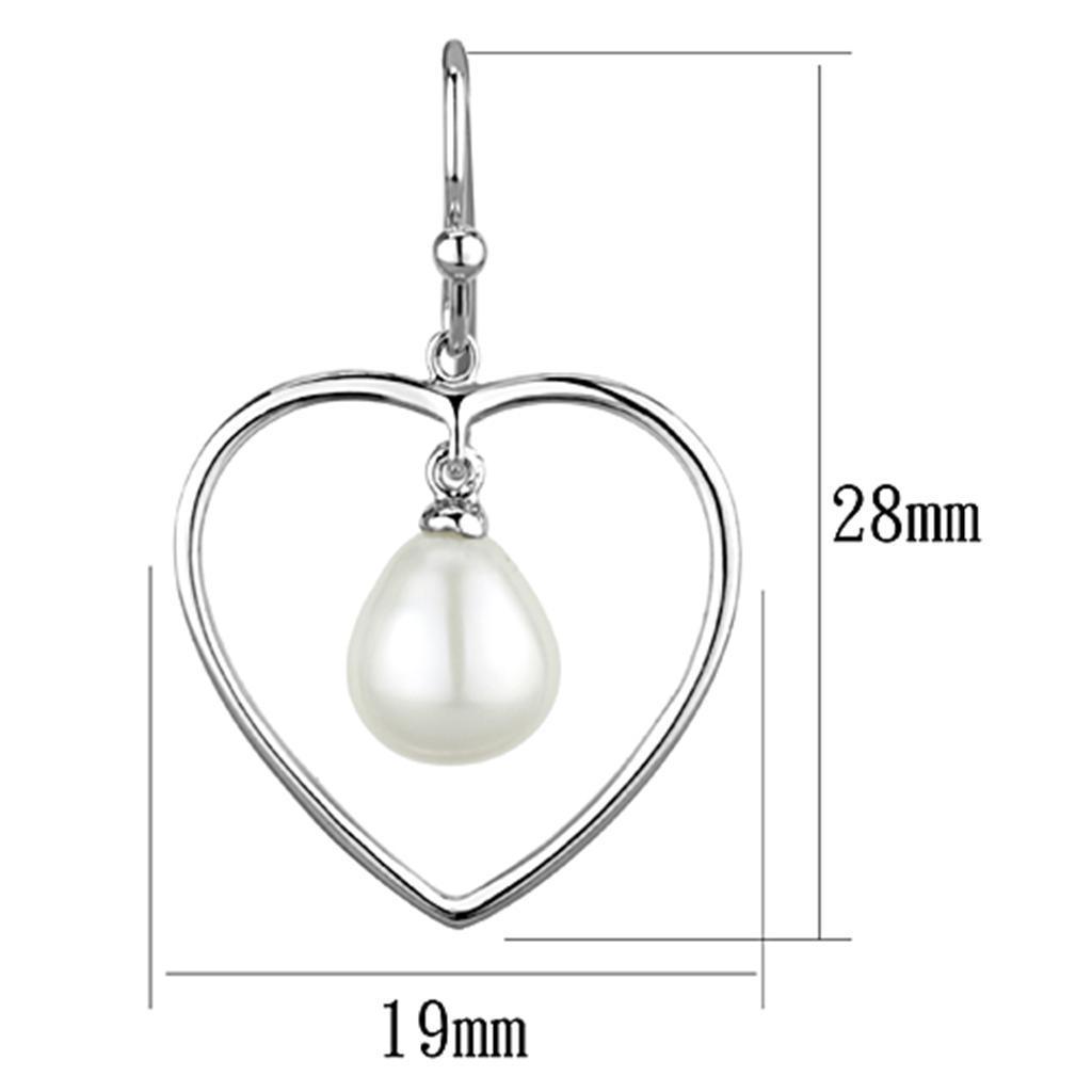 3W630 - Rhodium Brass Earrings with Semi-Precious Pearl in White