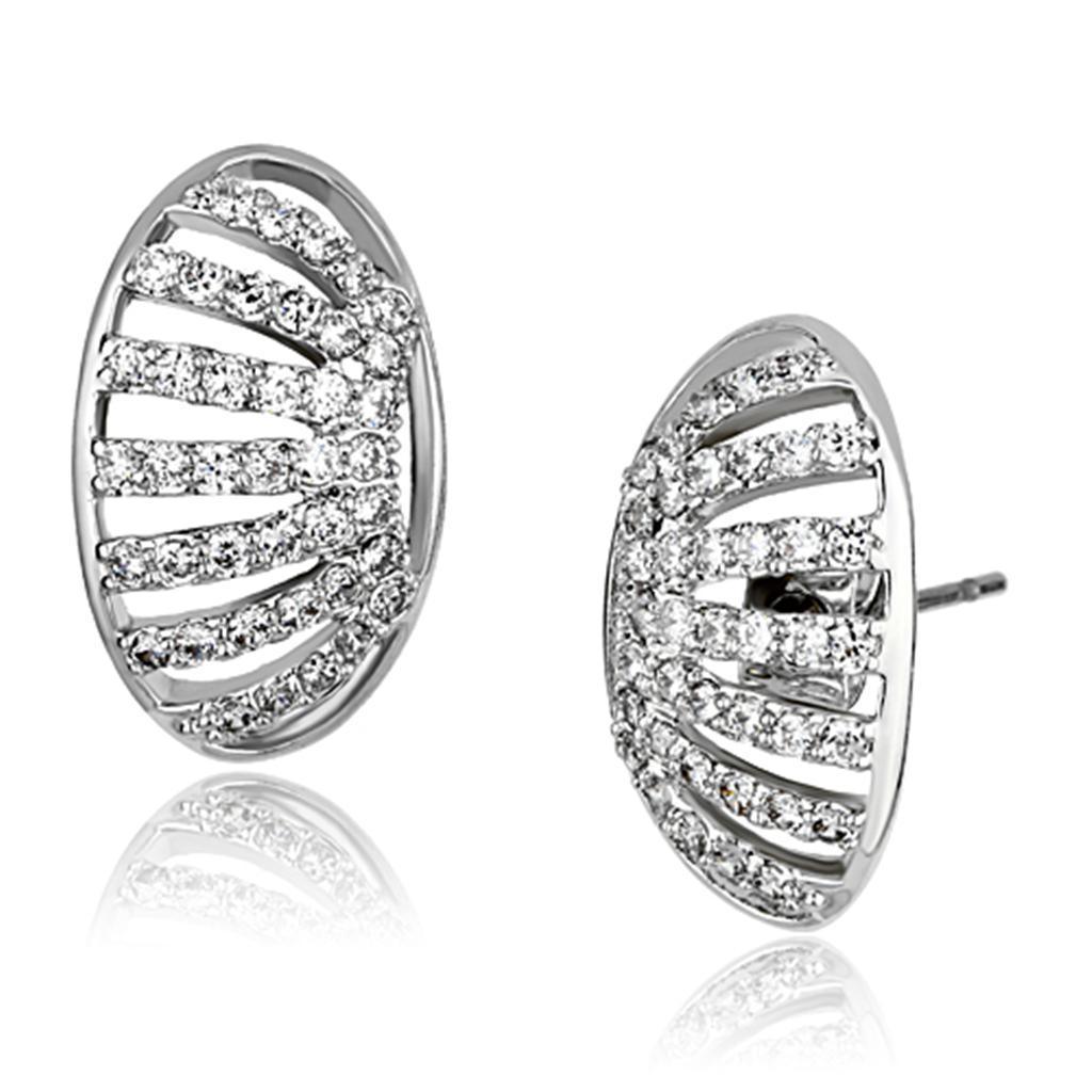 3W393 - Rhodium Brass Earrings with AAA Grade CZ in Clear