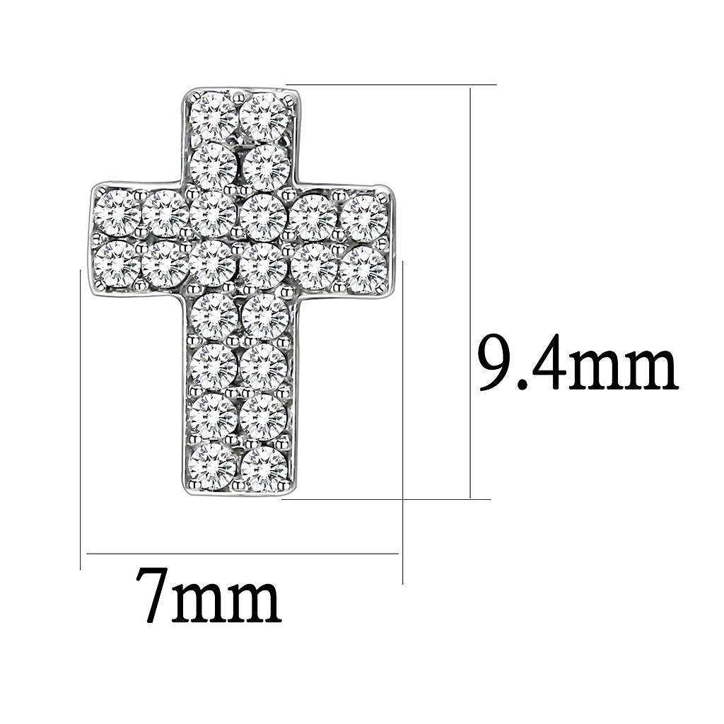 DA098 - High polished (no plating) Stainless Steel Earrings with AAA Grade CZ in Clear